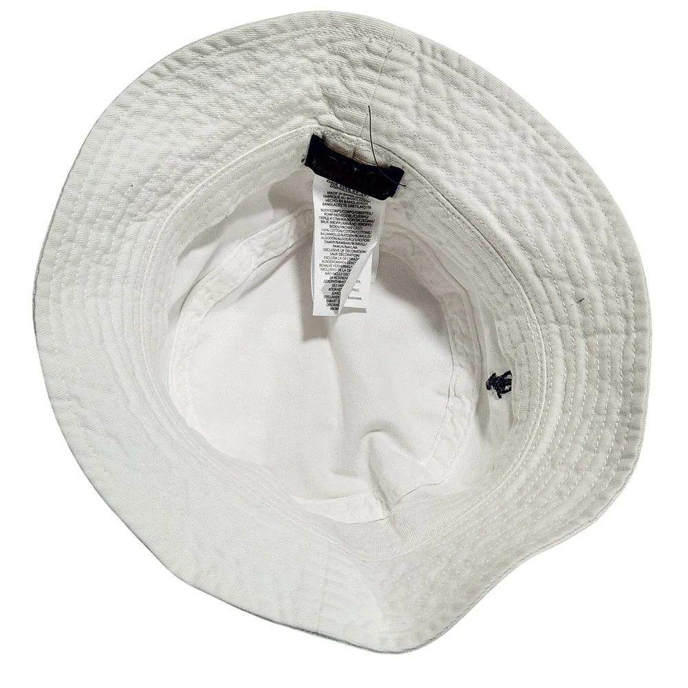 Polo Ralph Lauren Kids White Cotton Twill Bucket Hat Navy Pony Logo 2T-4T Unisex